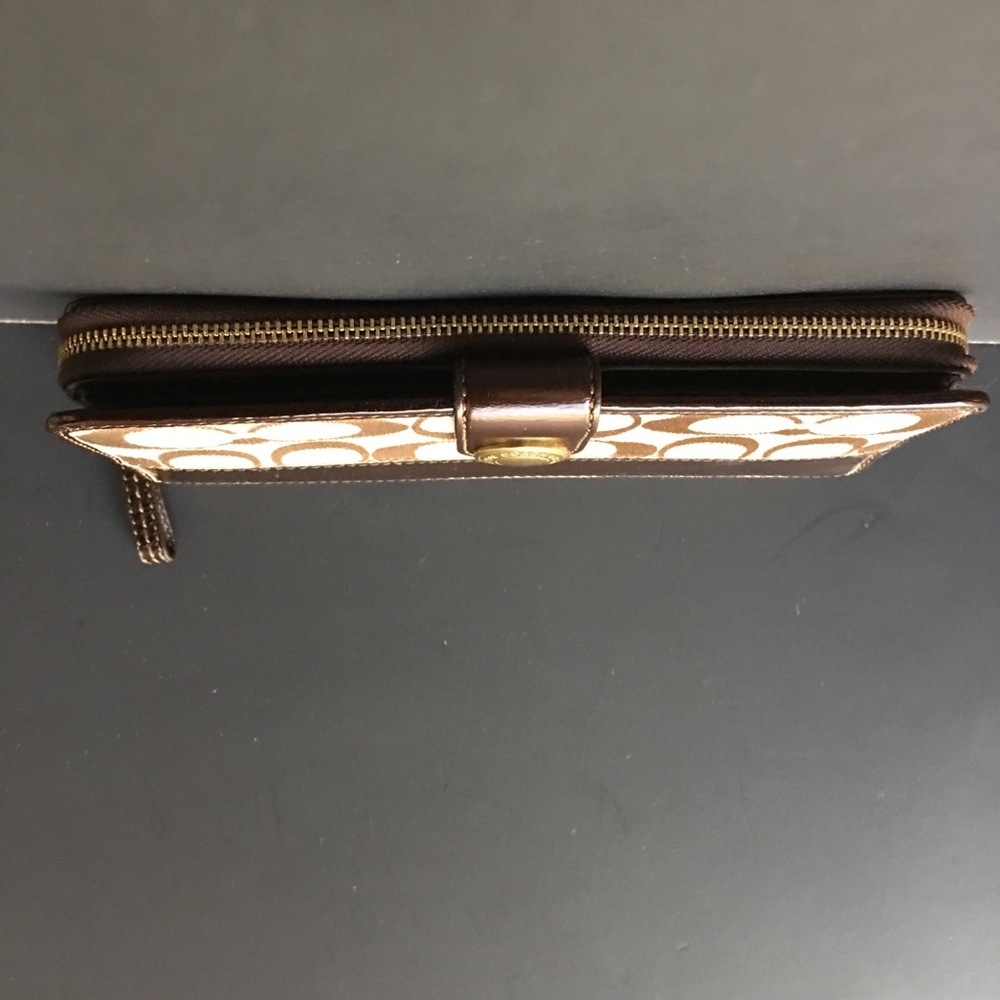 Coach Wallet Monogram Fabric Leather Jacquard Brown Zip Button Women's 12 Slots - Picture 6 of 12